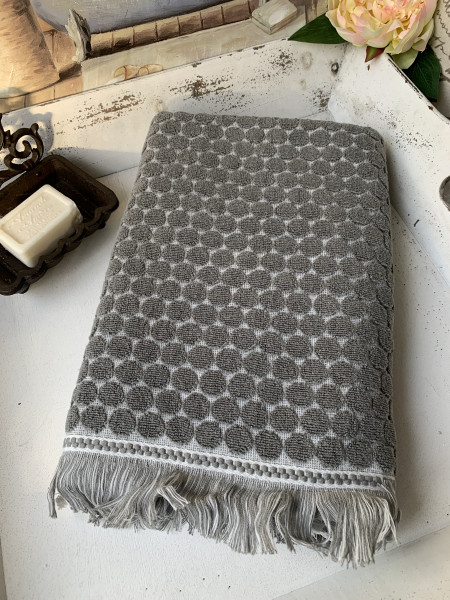 Handtuch PEGGY Grau 50x70 cm Frottee Handtuch Fransen Baumwolle