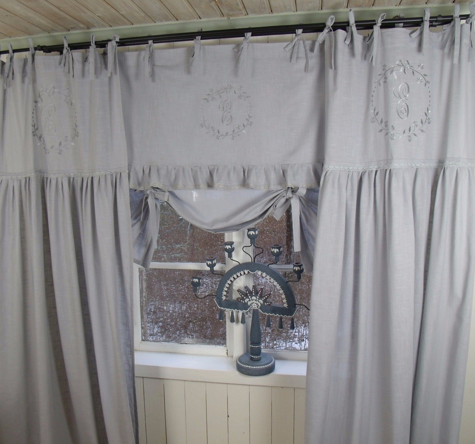 Raff Gardine Crystal ny gris 120x90 punta bordadas lillabelle landhaus Curtain 