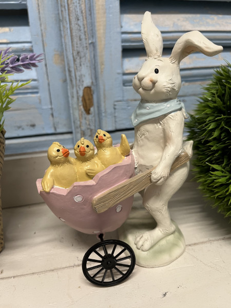 Dekoration Ostern Hase Kaninchen mit Wagen Frühling 11 x 6 x 15 cm Landhaus