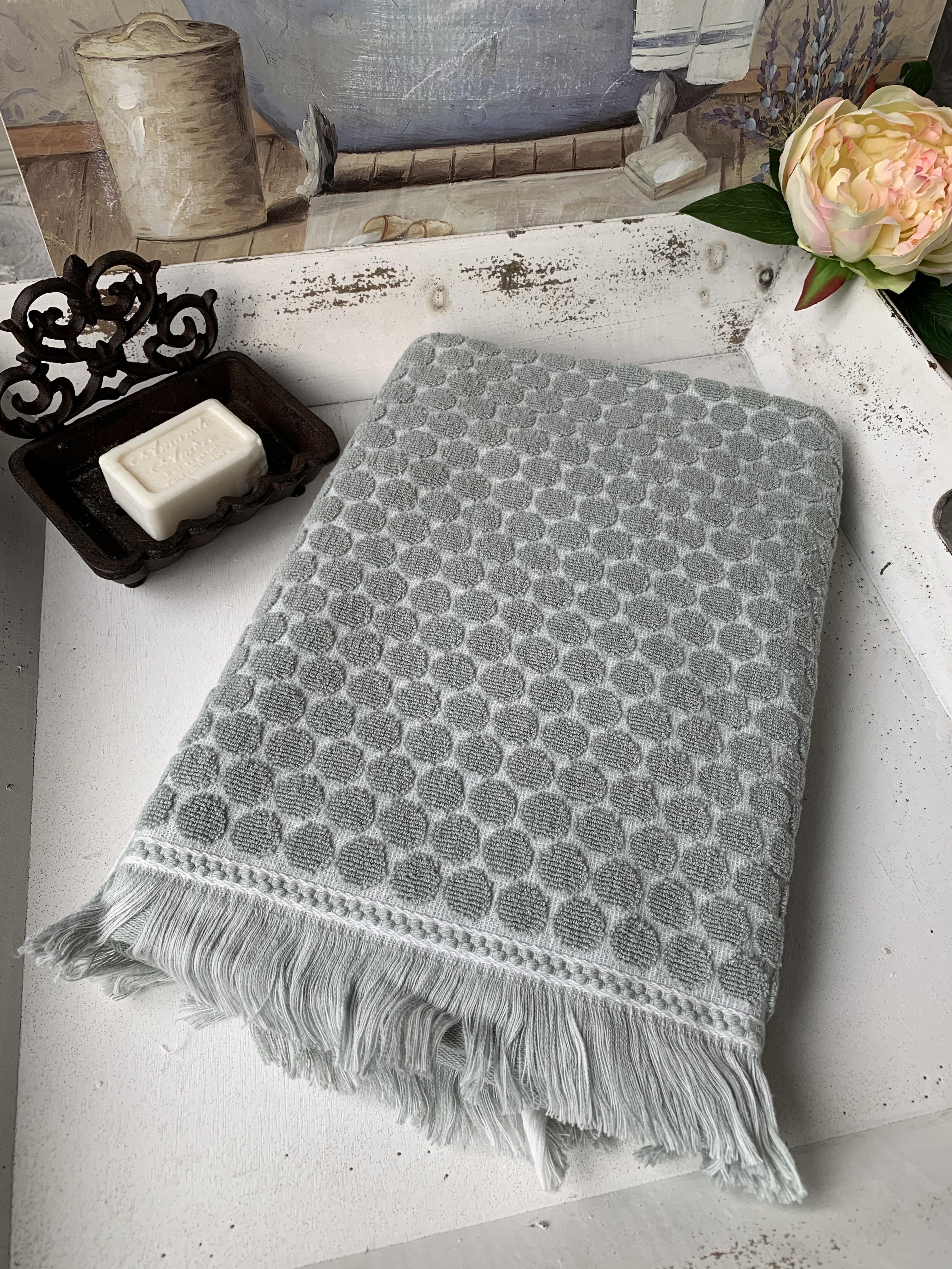 Hell | 70x140 Textilien cm Fransen Handtücher PEGGY lillabelle Handtuch Grün | Handtuch | Dusch Bade Frottee