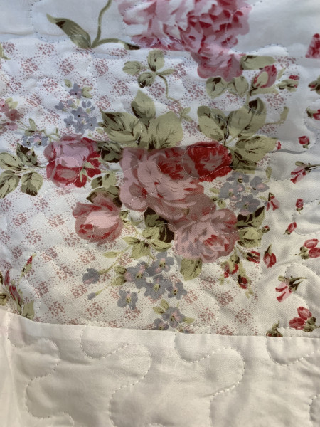 Tagesdecke Flower ROSE 260 x 260 cm Weiß Rosa Creme Doppelbett Steppdecke Sofaüberwurf Landha