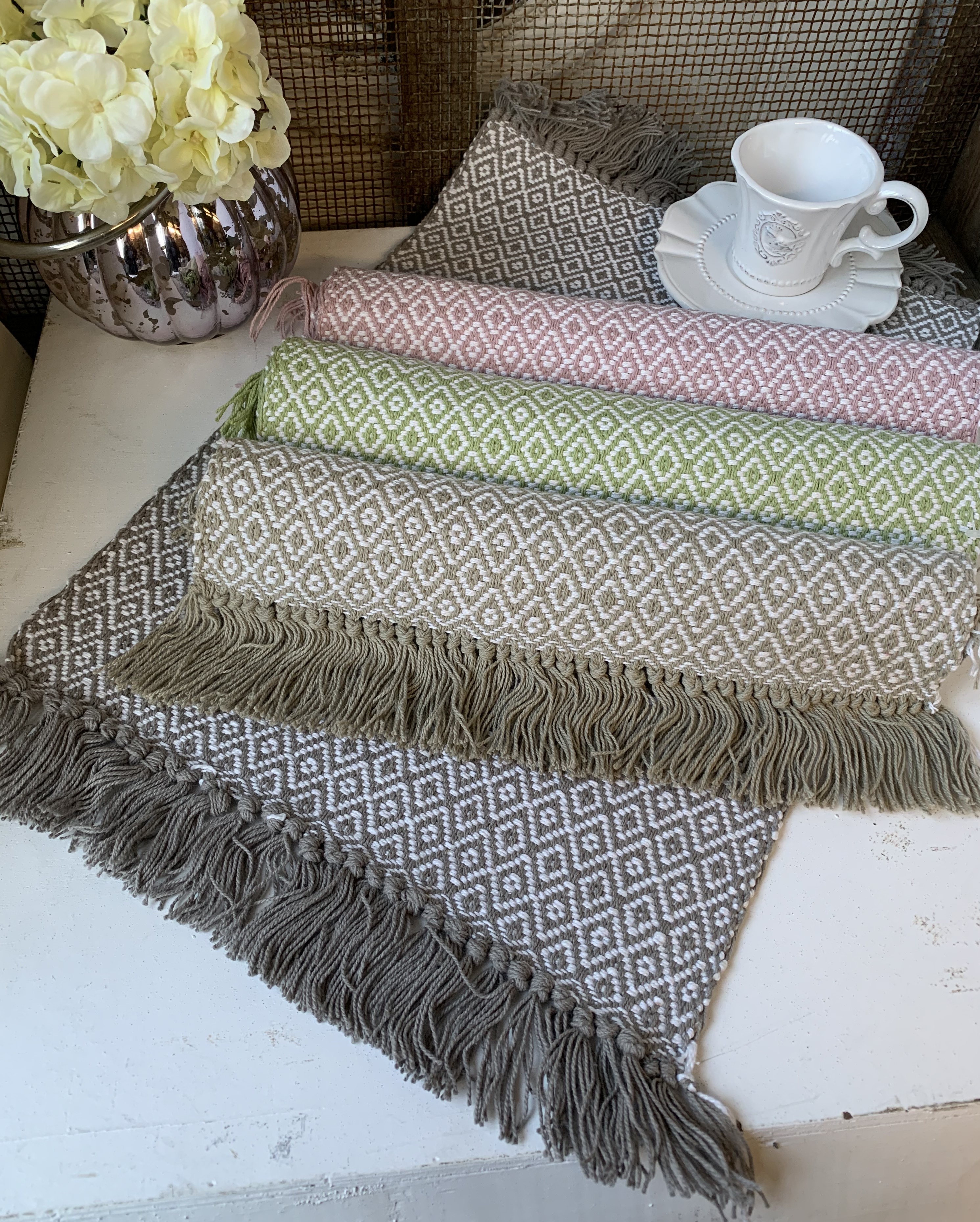 Platzsets Fransen Platzset Tischset KARA Rosa Textilien Stück Baumwolle | cm | lillabelle 33 | 2 x 45
