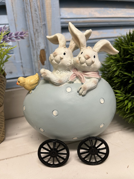 Dekoration Ostern Hase Kaninchen im Wagen Frühling 10 x 7 x 13 cm Landhaus