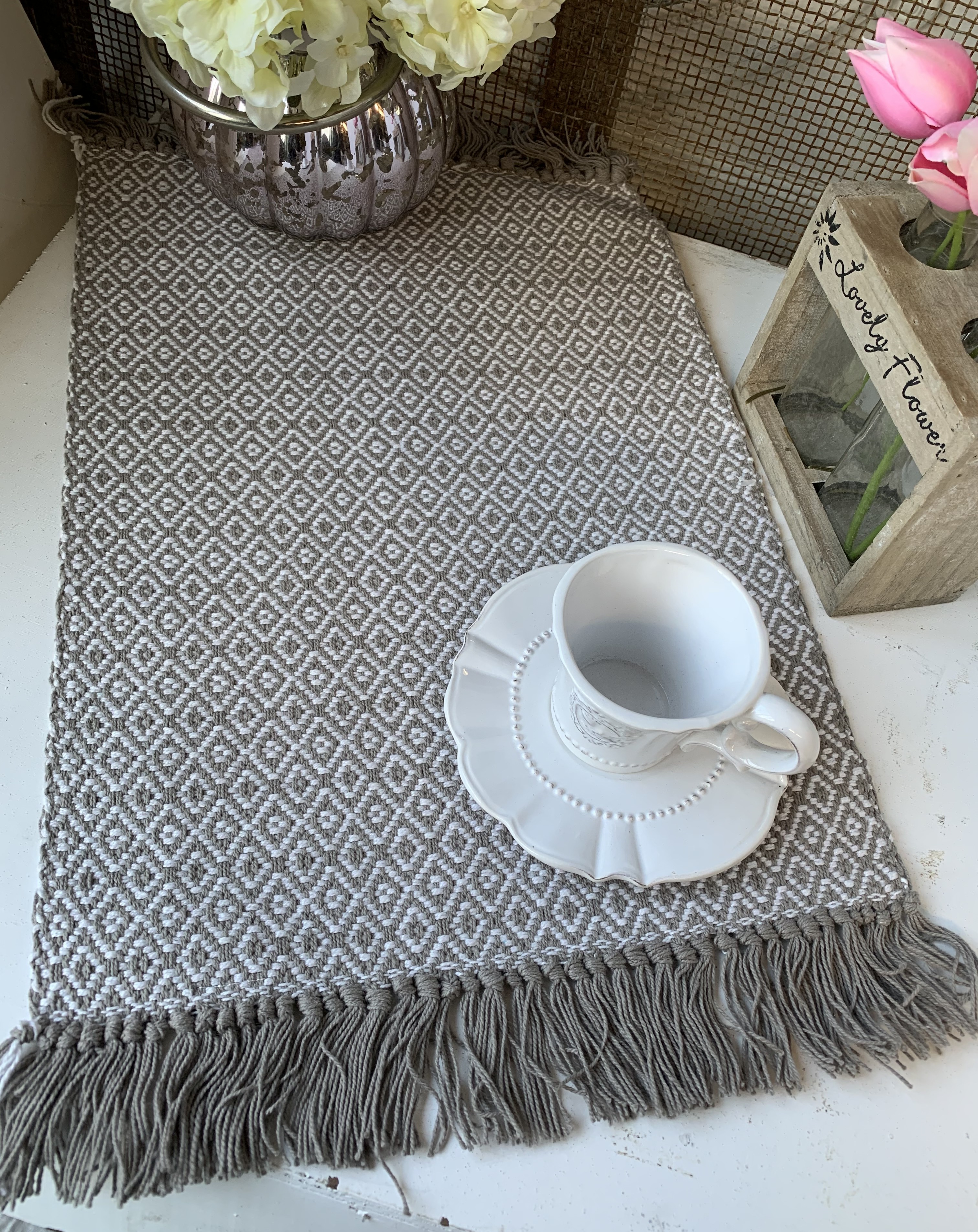 Tischset Platzset KARA Grau Fransen 2 Stück 33 x 45 cm Baumwolle | Platzsets  | Textilien | lillabelle