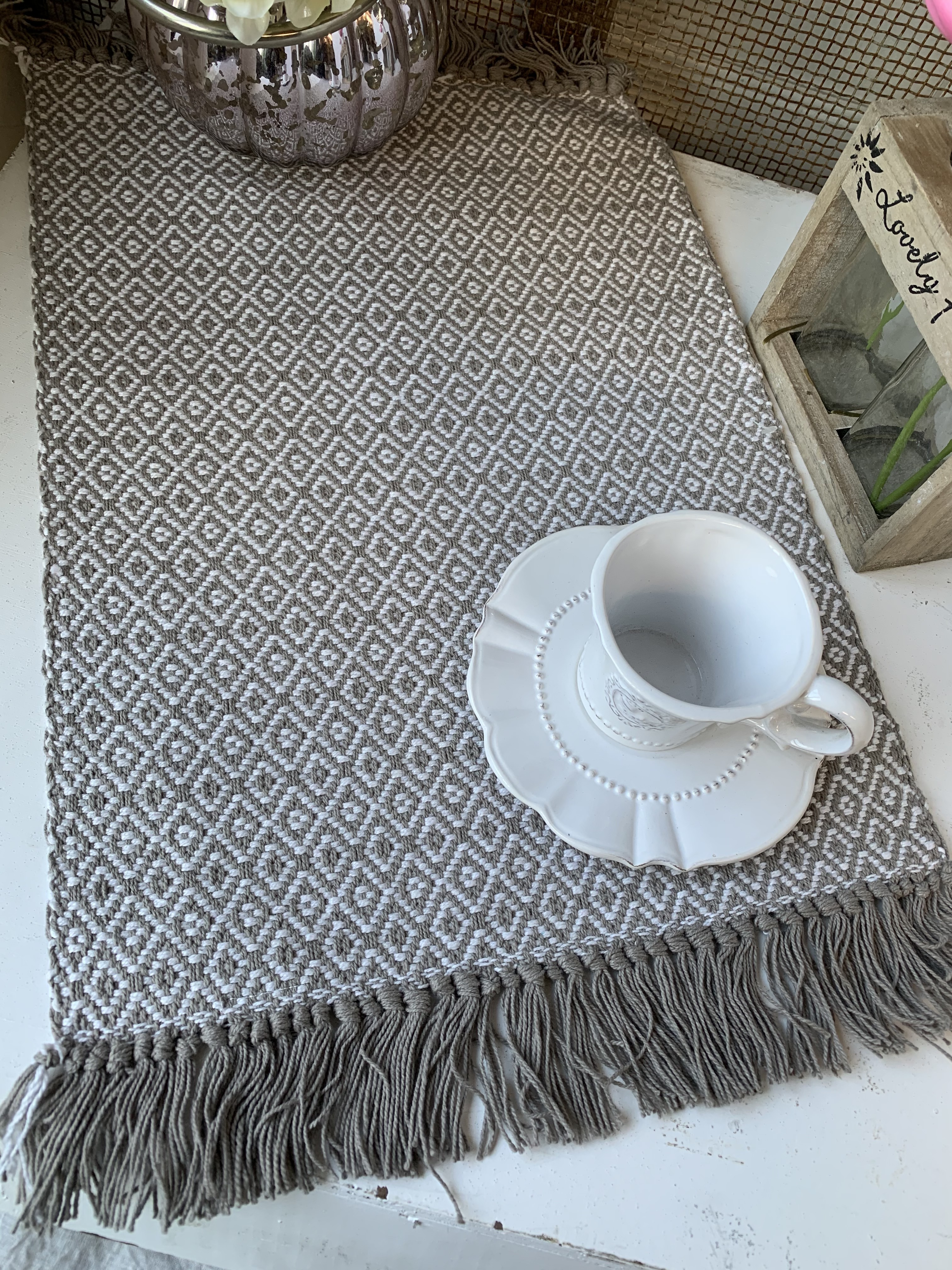 Tischset Platzset KARA Grau Fransen 2 Stück 33 x 45 cm Baumwolle | Platzsets  | Textilien | lillabelle | Tischsets