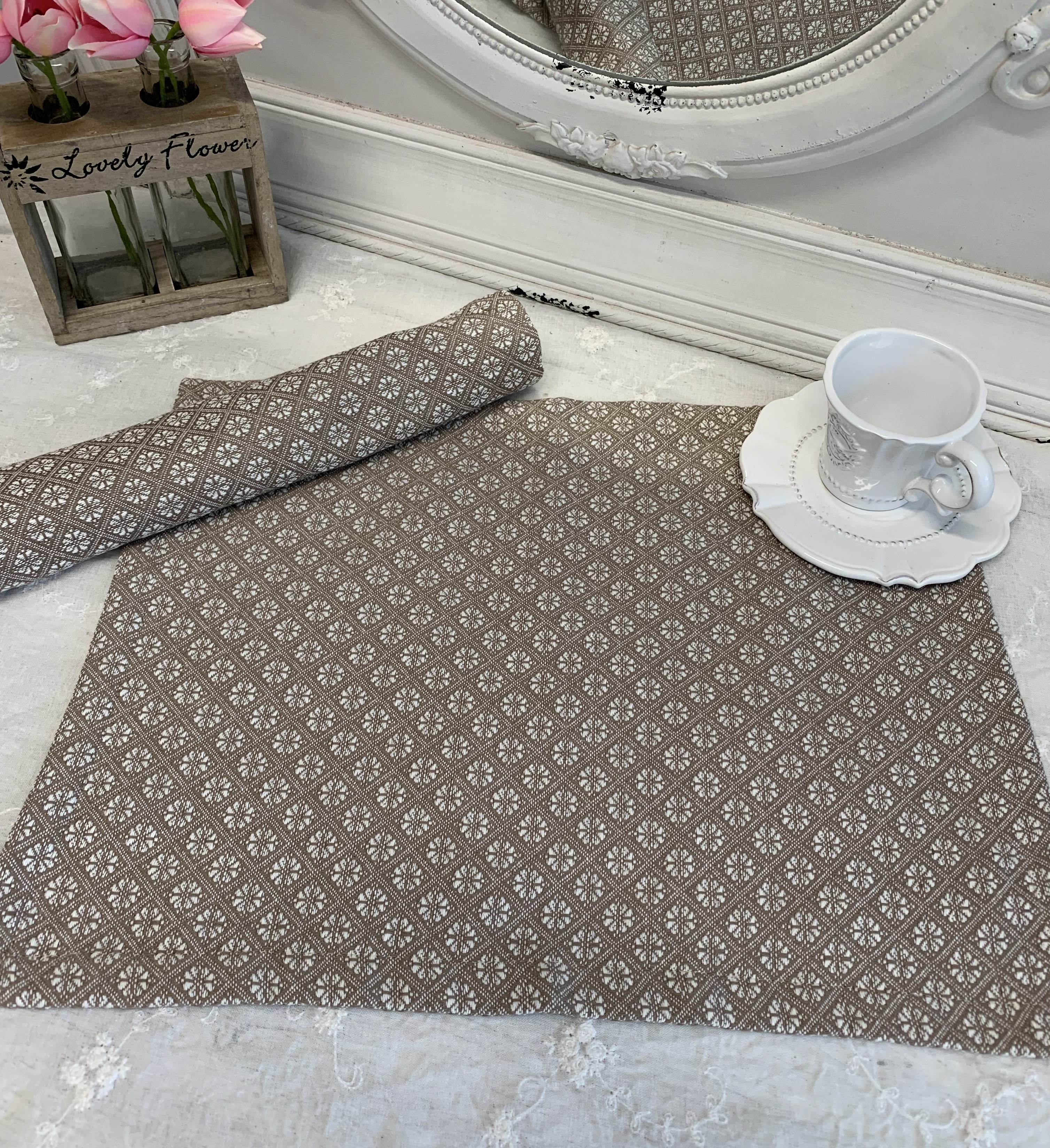 Tischset Platzset TILLA Sand x 45 | | 35 Textilien Platzsets | lillabelle Weiß Landhaus x Baumwolle 2 cm