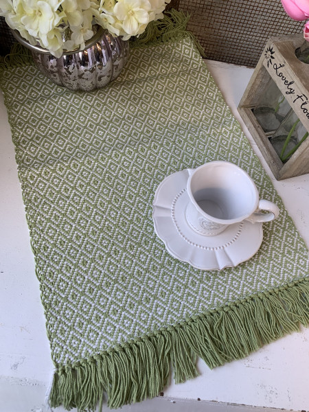 Tischset Platzset KARA Grün Fransen 2 Stück 33 x 45 cm Baumwolle